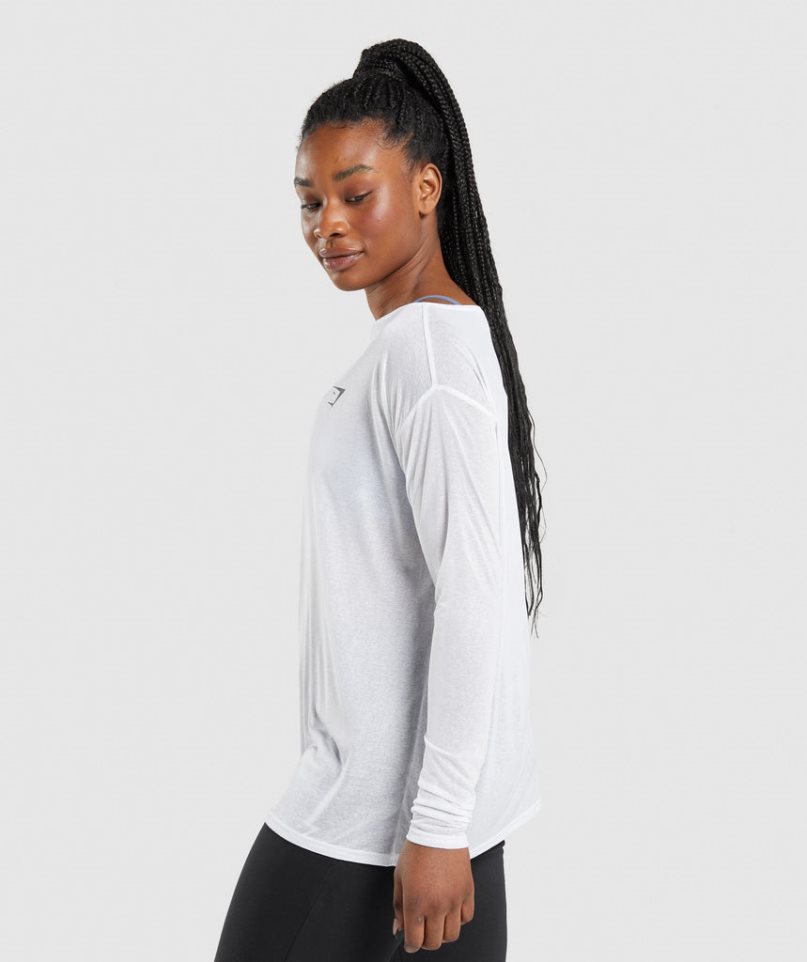 Koszulki Gymshark Treningowe Oversized Long Sleeve Top Damskie Białe | PL 739HVI